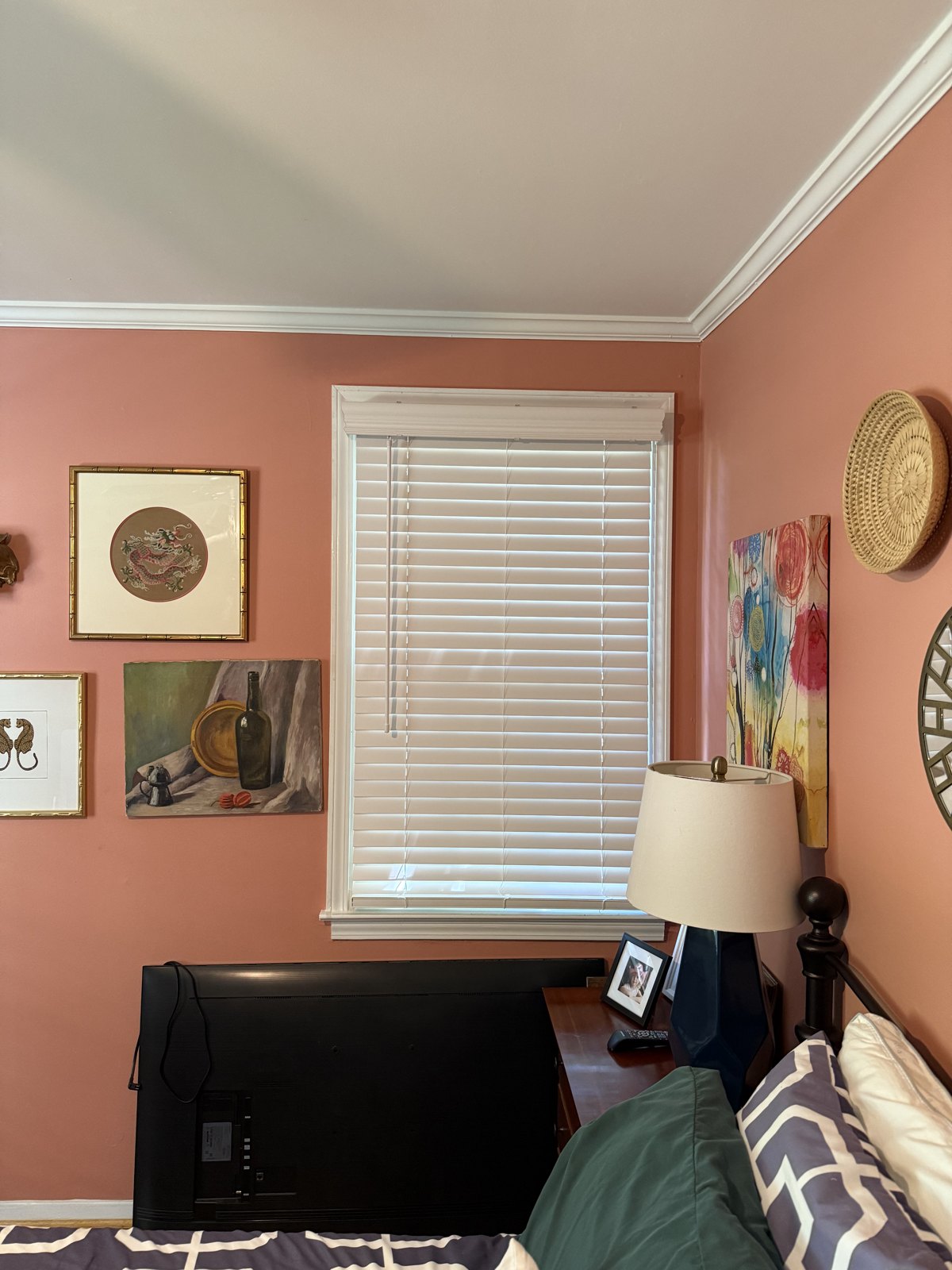 White faux wood blinds installed in an Atlanta home